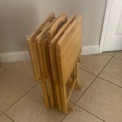 Basics Classic Foldable TV Dinner Tray Table with Storage Rack, 14.6 L x 19 W x 26 H inch, Natutral, 4-Pack