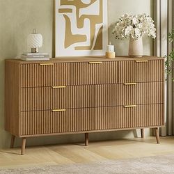 LYNSOM 55" W Fluted Dresser for Bedroom with 7 Drawer, Modern Chest of Drawers with Metal Handle an