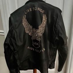 High Milage Leather Heavy Biker Jacket size Large snug just $50 
