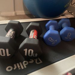 Two 8lb and 10lb Neoprene Dumbbell Weights