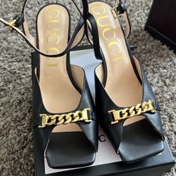 Gucci Luxury Black Leather Chain Heels