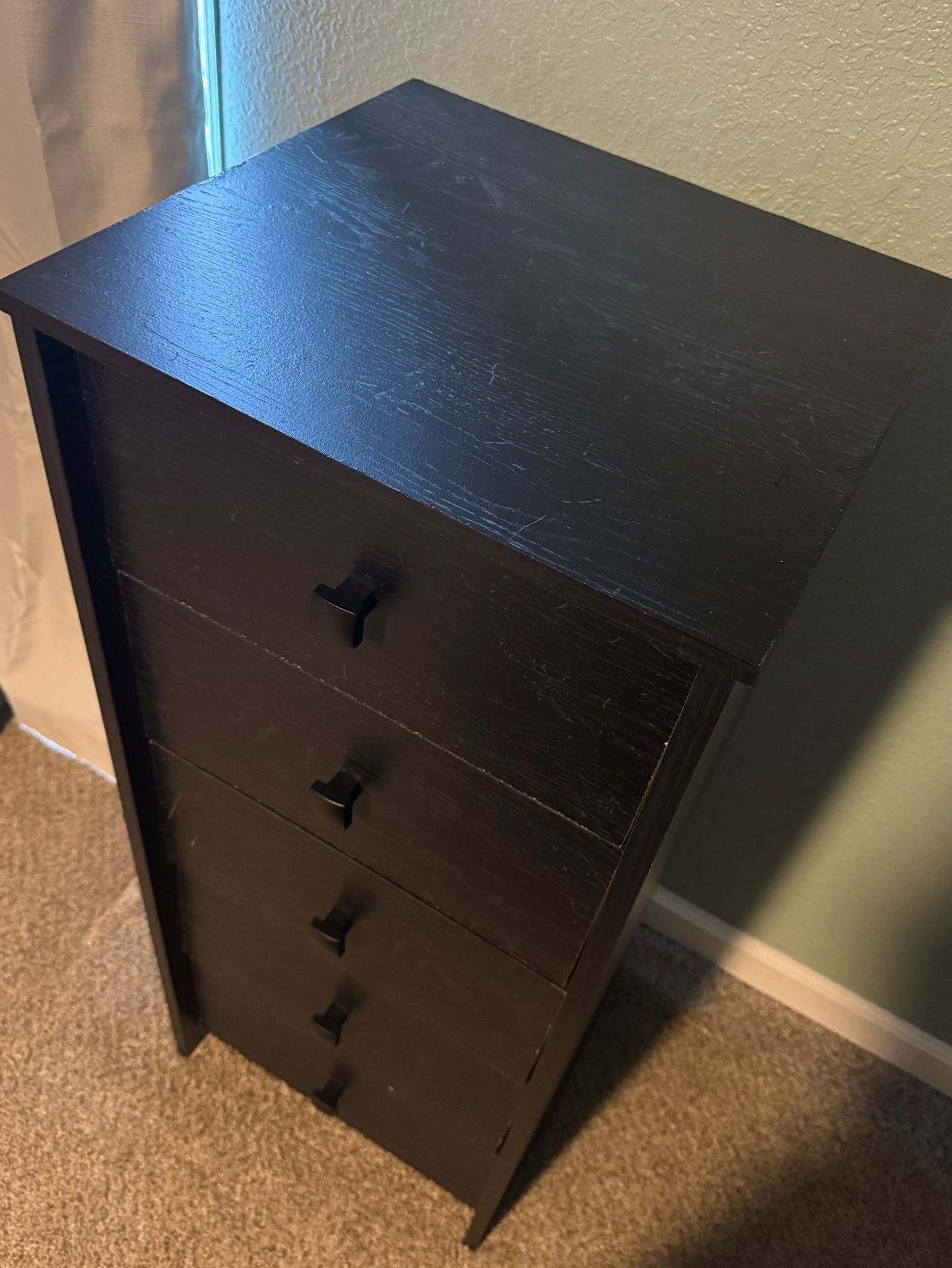 Dresser, 5 Drawer, Slim, Black