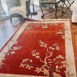 Bukhara Chinese Wool Hand Stitched Red Floral Rug Beautiful 
