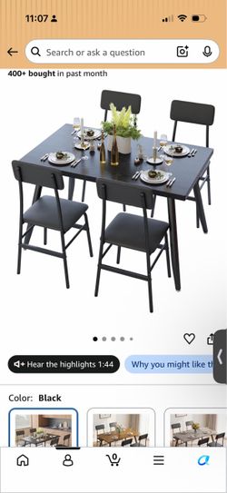 Black Dining Table and 4 Chairs Set