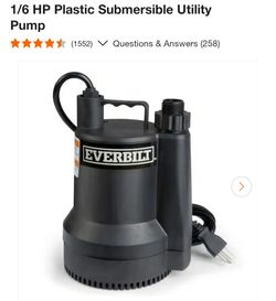 Everbilt 1/6 HP Plastic Submersible Utility Pump