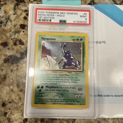 Pokemon Card: 1st Edition Neo Genesis Heracross PSA 9 Swirl