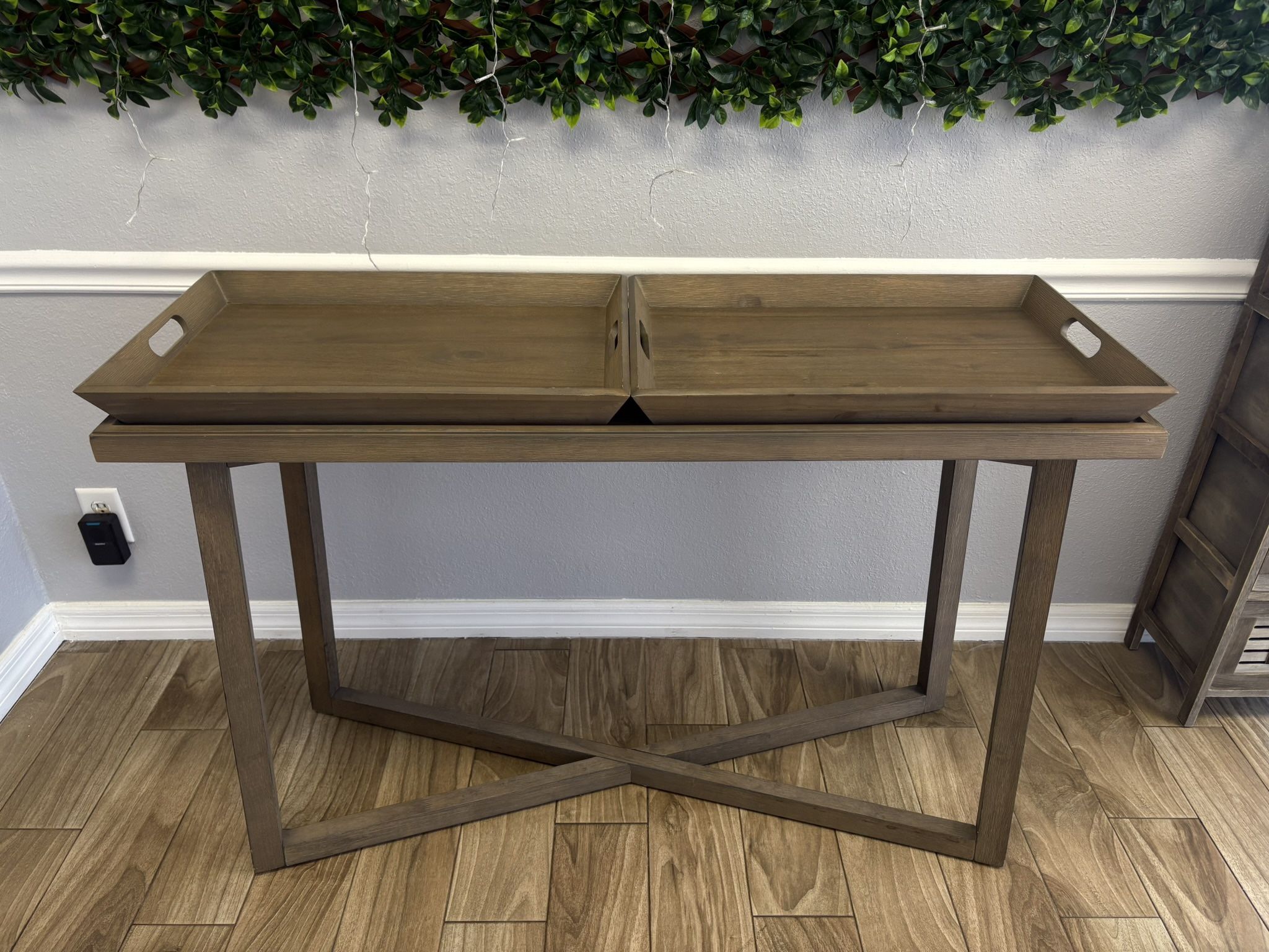 Wood Console Table with Removable Tray Tops – Modern Rustic