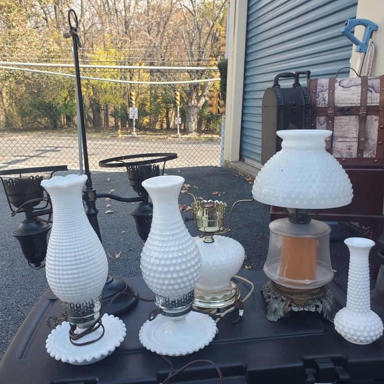 Milkglass And Antique Lamps/ Bargain