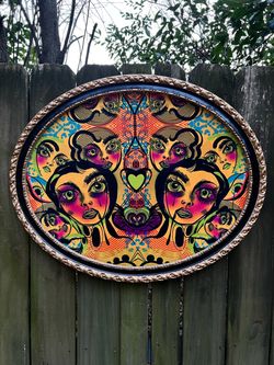 Oval Framed Psychedelic Pop Art velvet fabric
