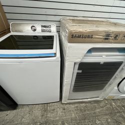 Smart Care Samsung Top Load Washer Electric Dryer Set 
