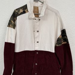 Brand New Denim With Corduroy Jacket Button Up Collar Camo Men Size M Medium $18
