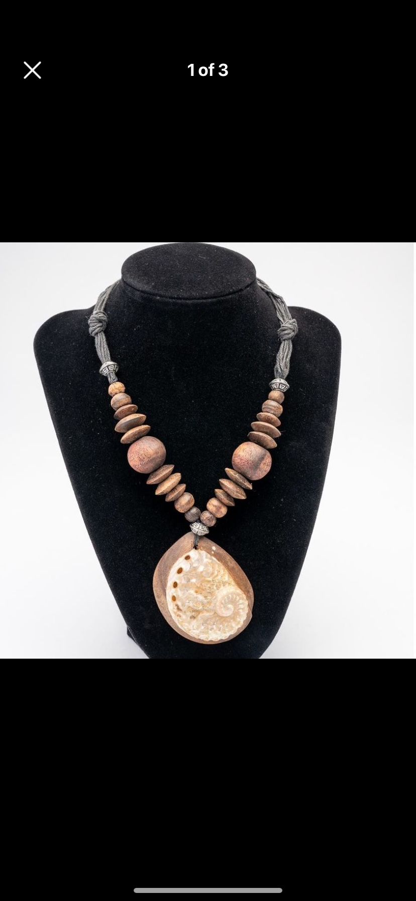 Wood Beaded Necklace Abalone Shell Necklace - Paua Shell Pendant