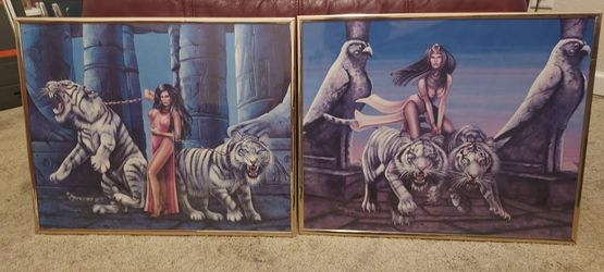 1992 Rare Carol Heyer Framed Paintings Pair