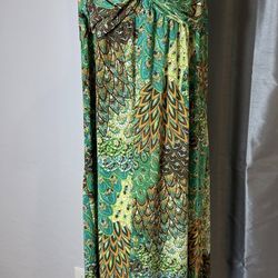 Ellen Parker 3X Boho Green Paisley Maxi Dress Sleeveless Twist Front Empire Waist Plus