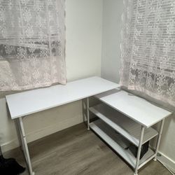 Reversible L Shaped Computer Desk with 2-Tier Shelf