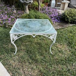 Vintage Metal Patio Glass Top Coffee Table