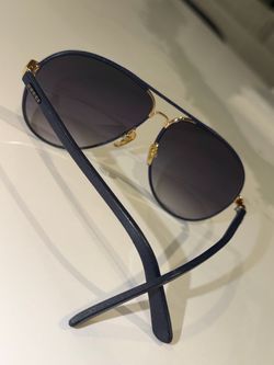 Gucci Navy and Gold Round Aviator Sunglasses