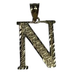10K Yellow Gold Initial ‘N’ Pendant Diamond Cut
