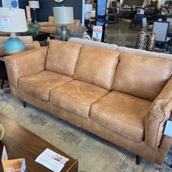 Brown Faux Leather 3 Seat Couch 