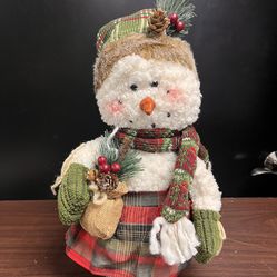14" Christmas Winter Snowman Plush Decorative, weighted