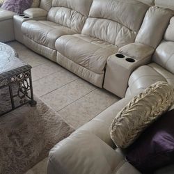 7 Piece Leather Cream Sectional