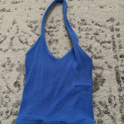 Blue ribbed halter top