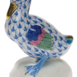 Retired Herend Hand Painted Ceramic Fishnet Duck Figurine w/ 24K Gold Accent