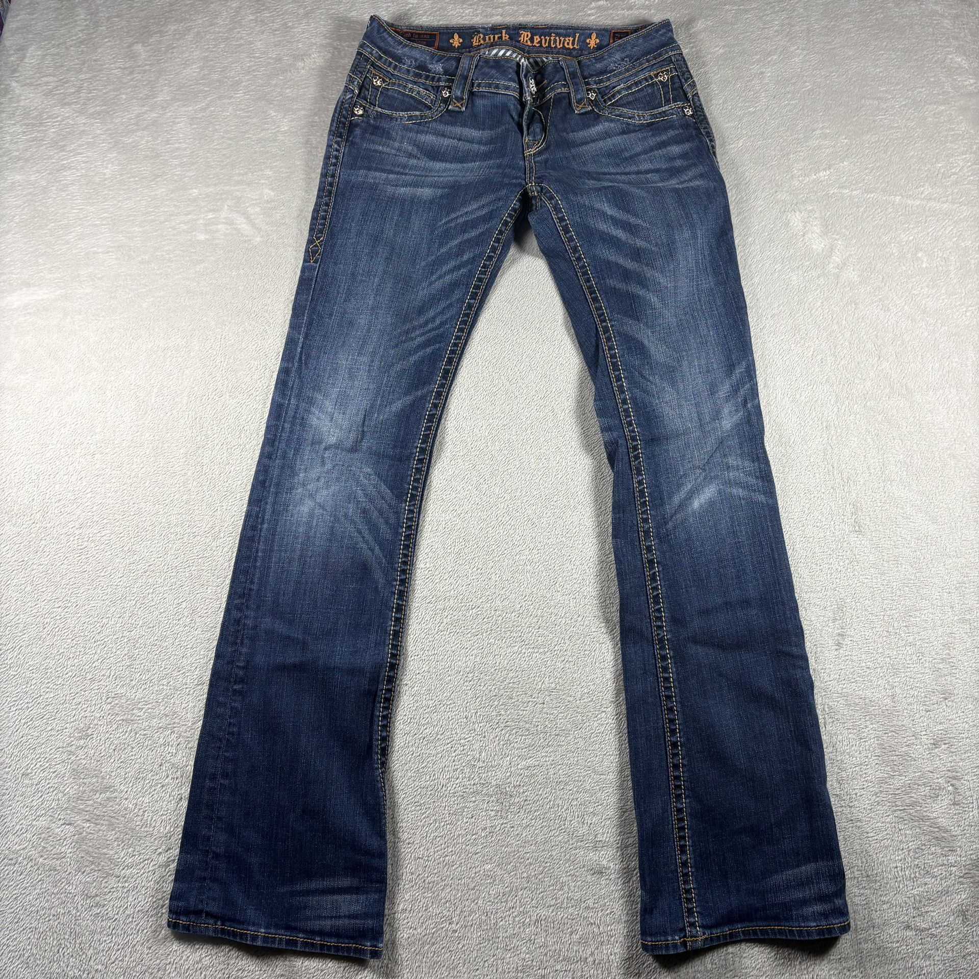 Rock Revival Women's Size 27 Blue Patti Boot Cut Embroidered Jeans #1475