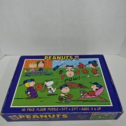 Vintage 1998 Peanuts Snoopy & Baseball Gang Kids Floor Puzzle By Ceaco 48 Pieces