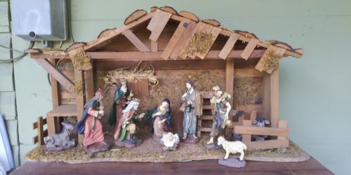 Vintage Christmas Nativity Set And Manger