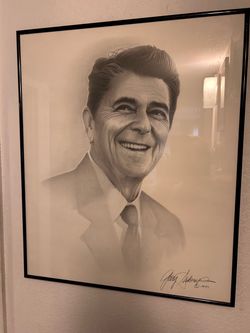 Charcoal B&W portrait of Ronald Reagan