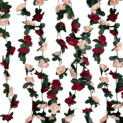8Pcs 63Ft Burgundy Rose Garland,