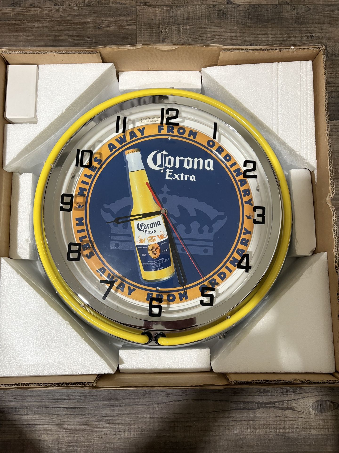 Corona, clock with double neon lights
