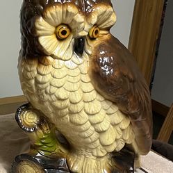 Vintage 1970’s Midcentury Chalkware Owl Lamps