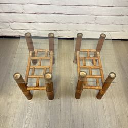 Vintage Rattan Bamboo Side Tables 2pc