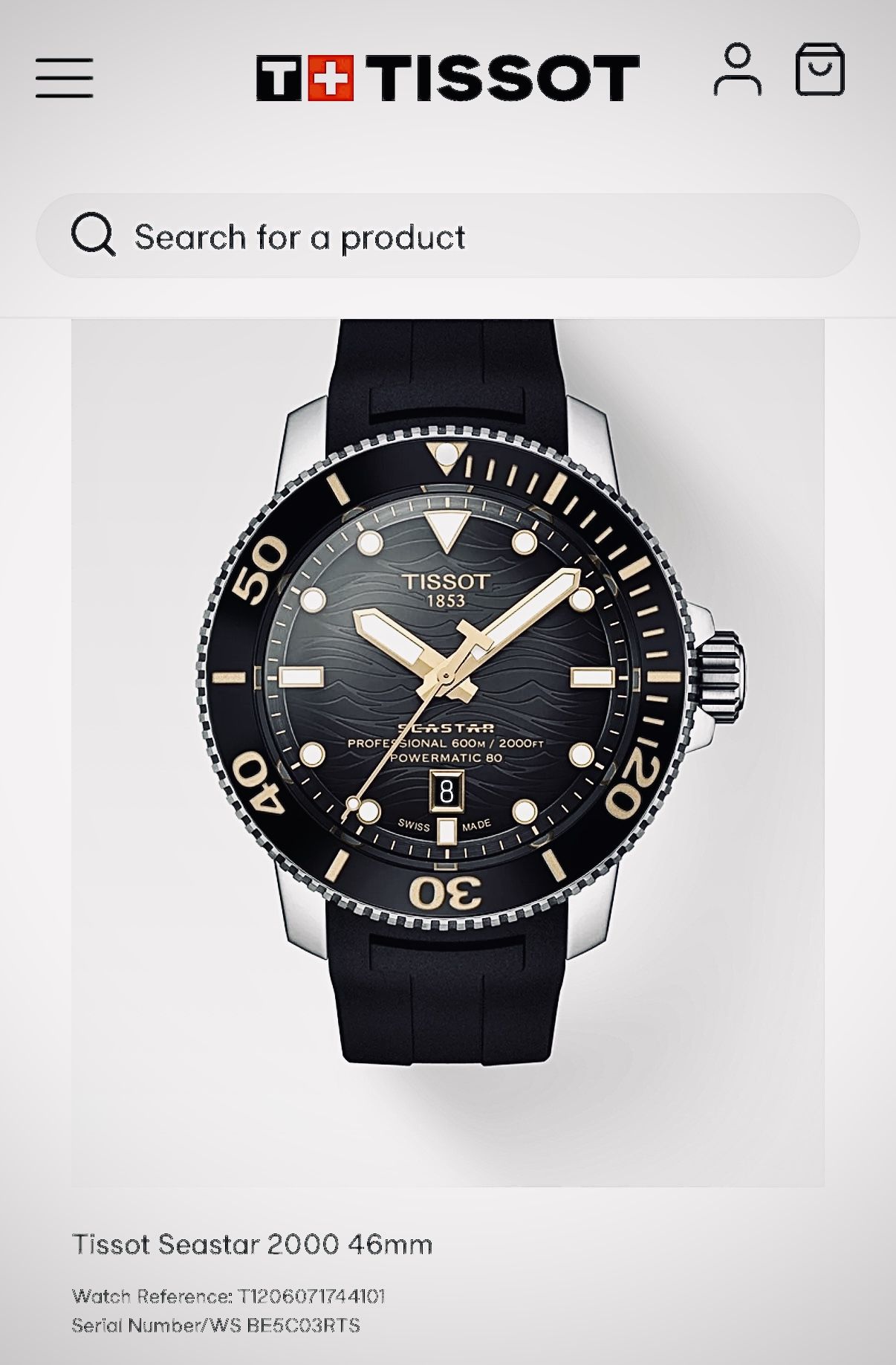 Tissot Seastar 2000 Powermatic 80 – Like New – Box Included