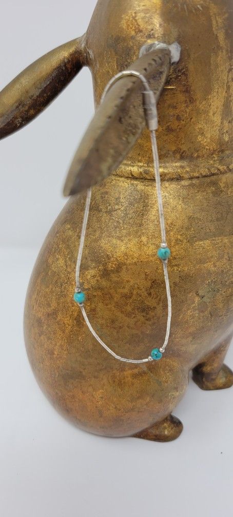 Silver Anklet With Turquoise Beads