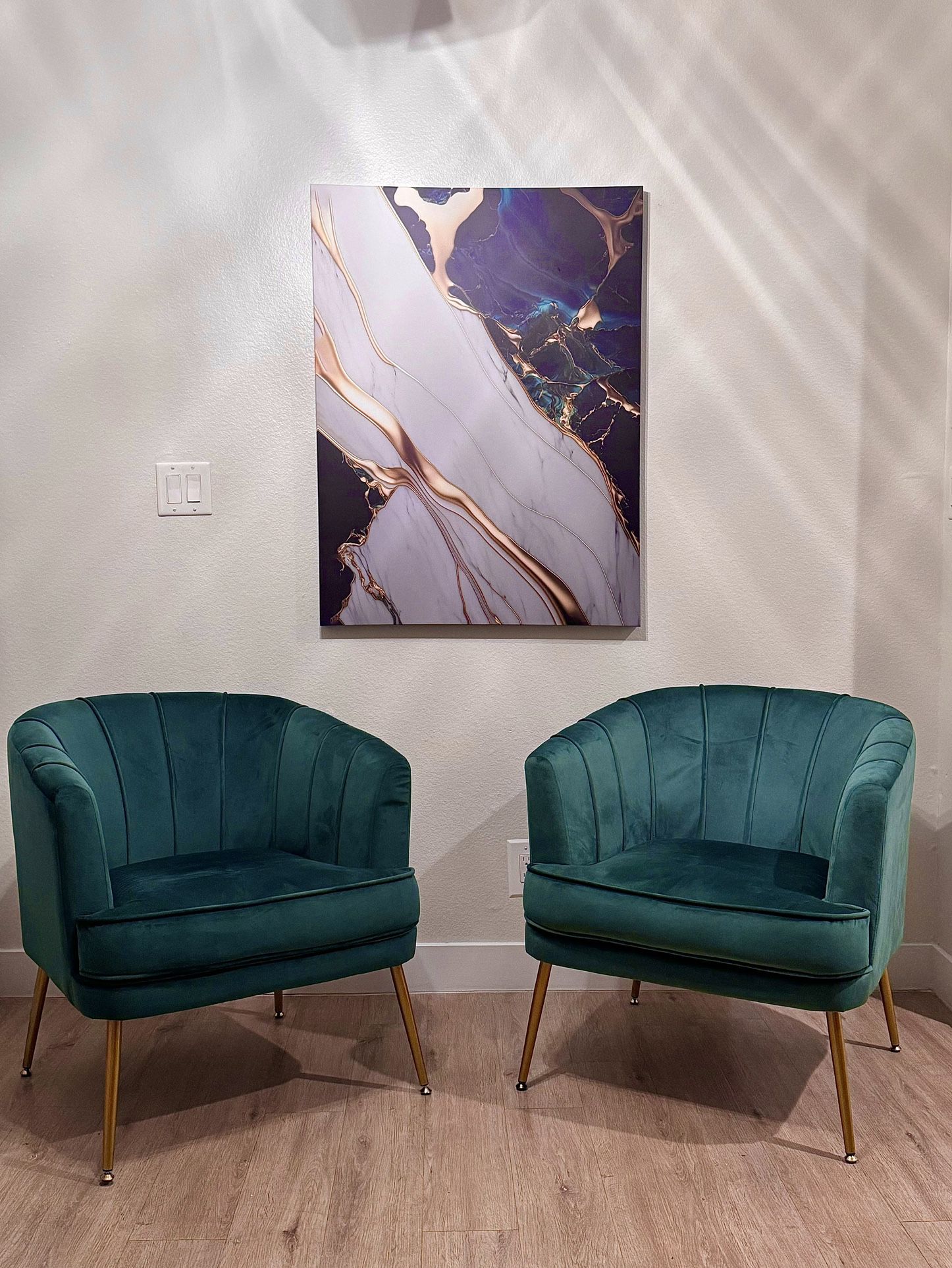 (Set Of 2 ) Accent Chairs + Abstract Painting 