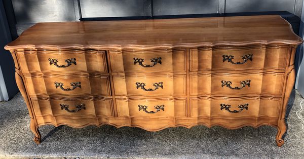 Triple French Provincial Dresser With Mirror 9 Drawers For Sale