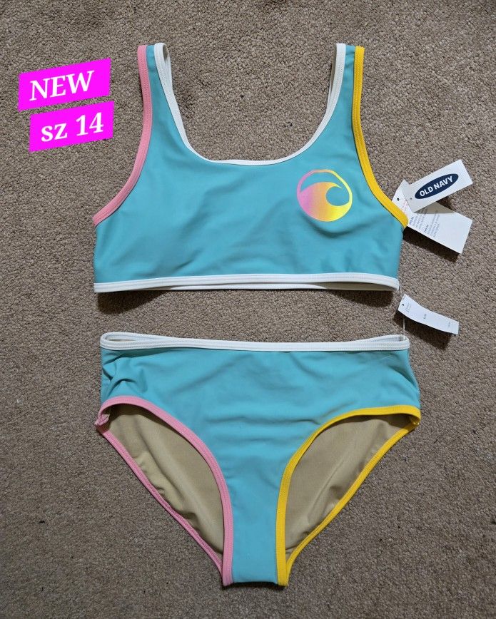 NEW WITH TAGS SZ 14 GIRLS SWIMSUIT 🩷🩵💛