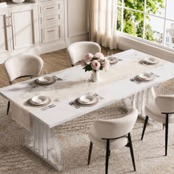 5 Piece- White Wood Dining Table With 4 Teddy Chairs 