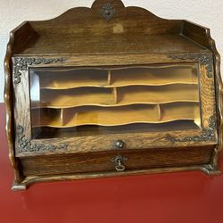 Desk- Antique Oak Stationary Letter Writing Cabinet