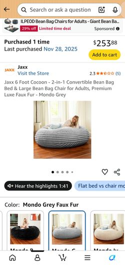 FREE!!!Jaxx 6 Foot Cocoon Bean Bag Chair.  $0