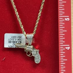 10K Solid Gold And Diamons Chain & Charm Available On Special Price