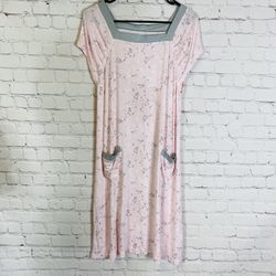COMPANY | ELLEN TRACY Pink Gray Floral Nightgown With Pockets Short Sleeve M