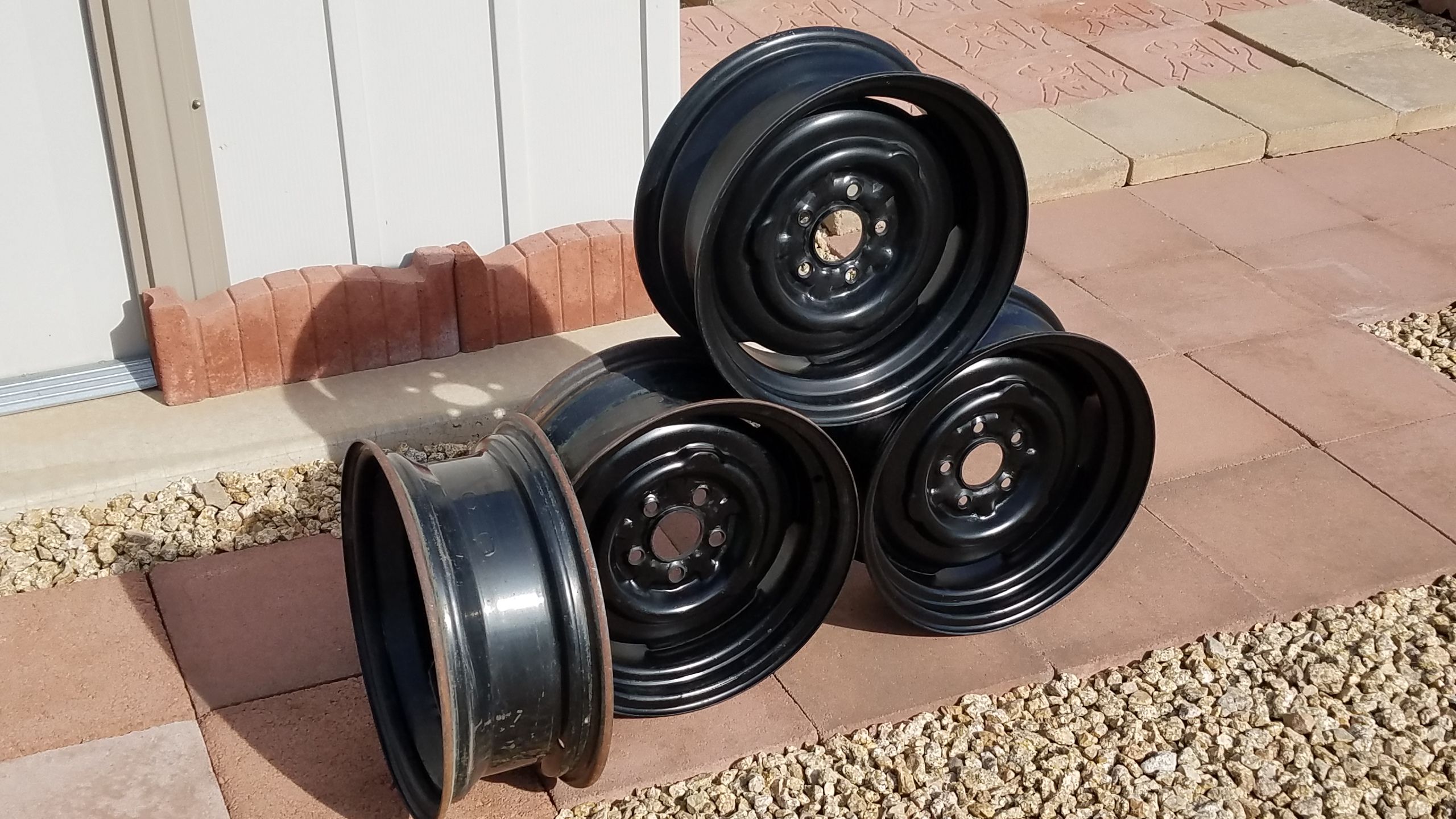 14 x 5.5 J 1965-69 Formula S small bolt pattern steel wheels 5 lug on 4 inch bolt circle. Mopar A-body Barracuda, Dart, Valiant ...