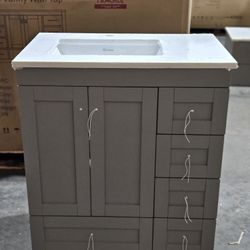 28"   Solid wood vanity with the marble top porcelain sink