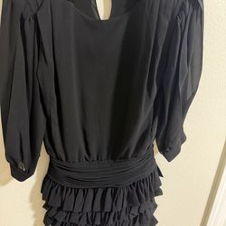 Yves Saint Laurent Black Silk  Ruffled Cocktail Dress size 36