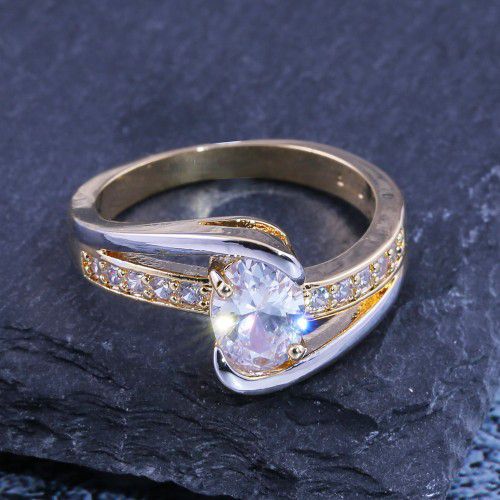 " Crystal White Zircon Two-tone Wedding  Ring for Women, F12A