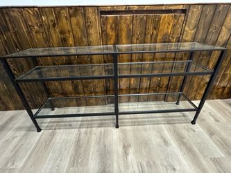 Black metal and glass shelf unit